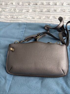 Joy Susan Metallic Gray Pebbled Crossbody Clutch with Strap
